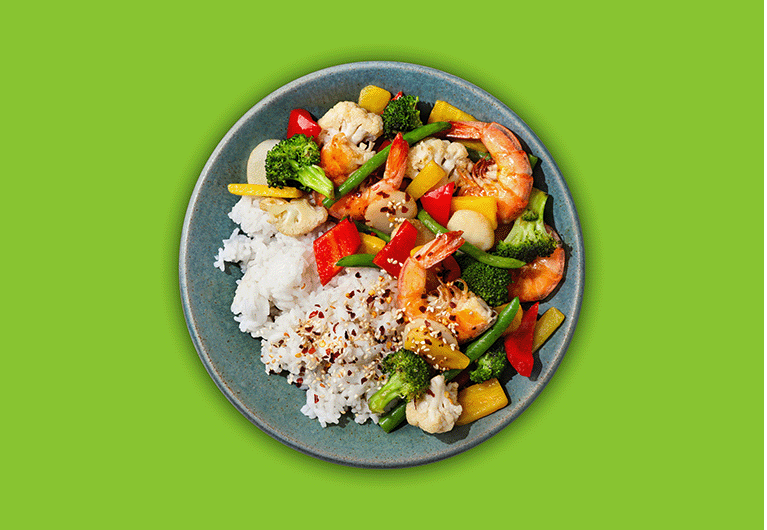 Arroz de Camarão com Legumes no Wok