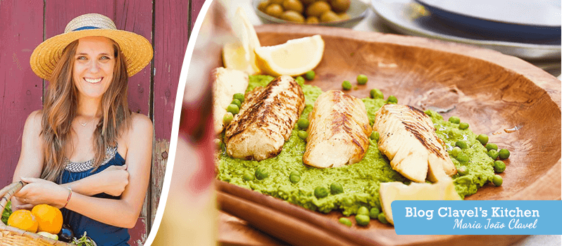 bacalhau fresco com puré de ervilhas