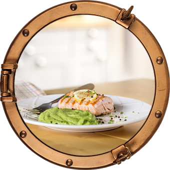 Pure de ervilhas com salmao grelhado