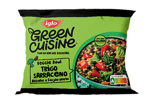 Embalagem veggie bowl de trigo sarraceno, brócolos e feijão preto Green Cuisine