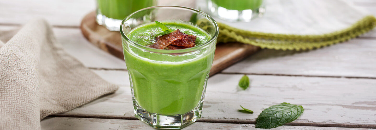 Creme de Ervilhas com Bacon e Hortelã