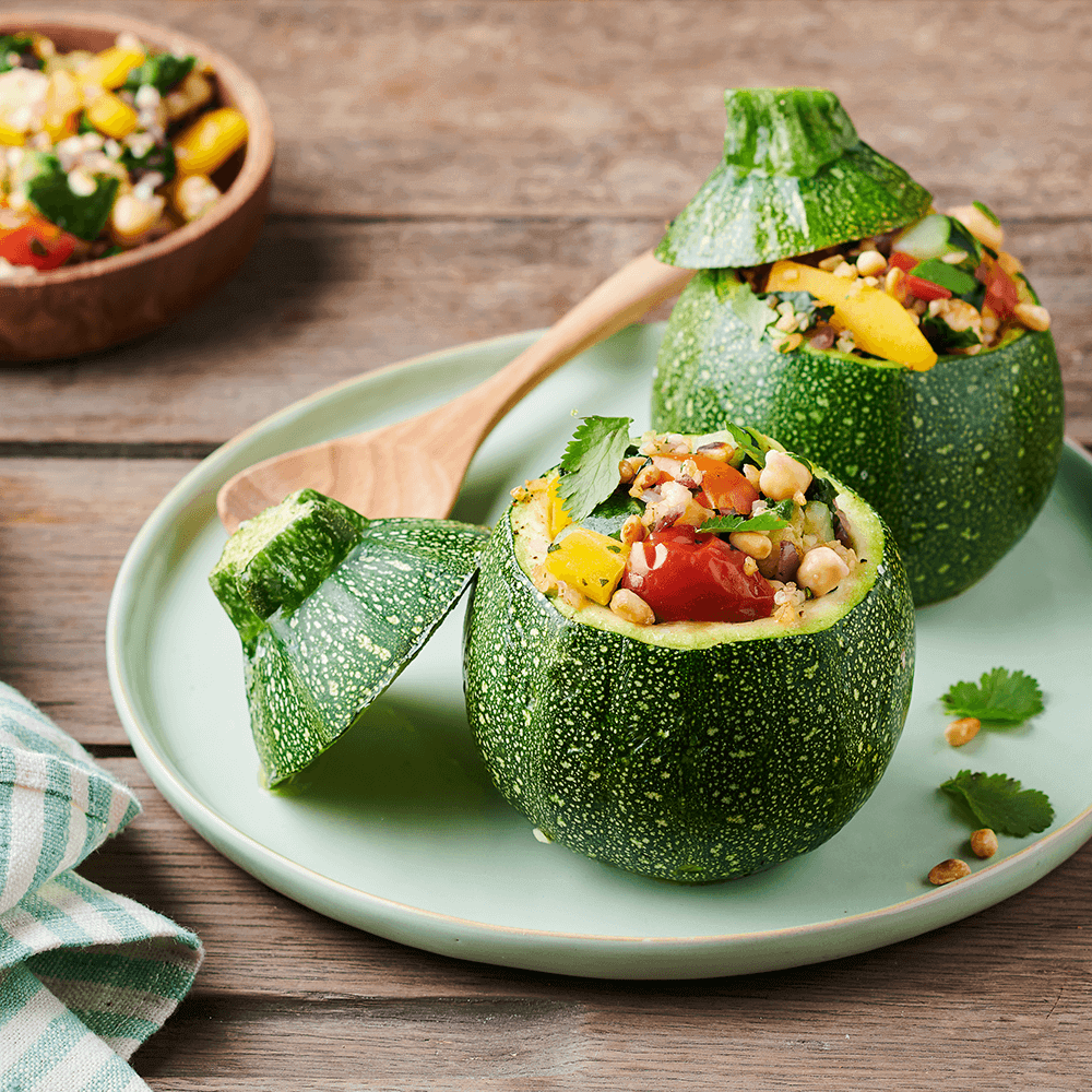 Curgetes redondas recheadas com bulgur