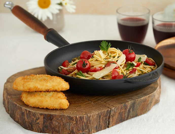 Crocantes de Frango com Esparguete All'Arrabiata