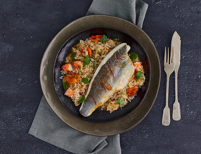 Filetes de Robalo Grelhado com Arroz do Mar