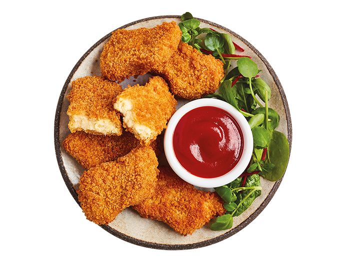Chicken-free Nuggets com molho de tomate e manjericão