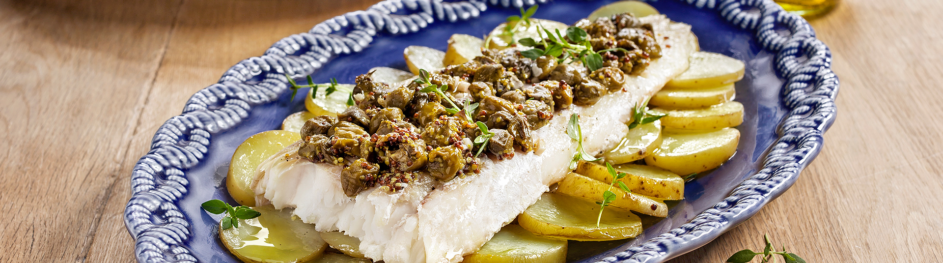 Bacalhau Fresco com Alcaparras e Mostarda com Batatas